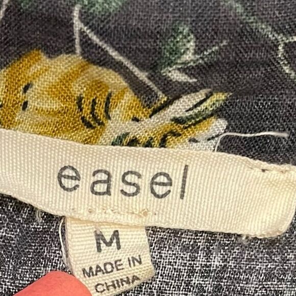 Easel Button Front Tunic Top Women's Medium Navy Blue Floral Casual Modest Shirt - Picture 10 of 13